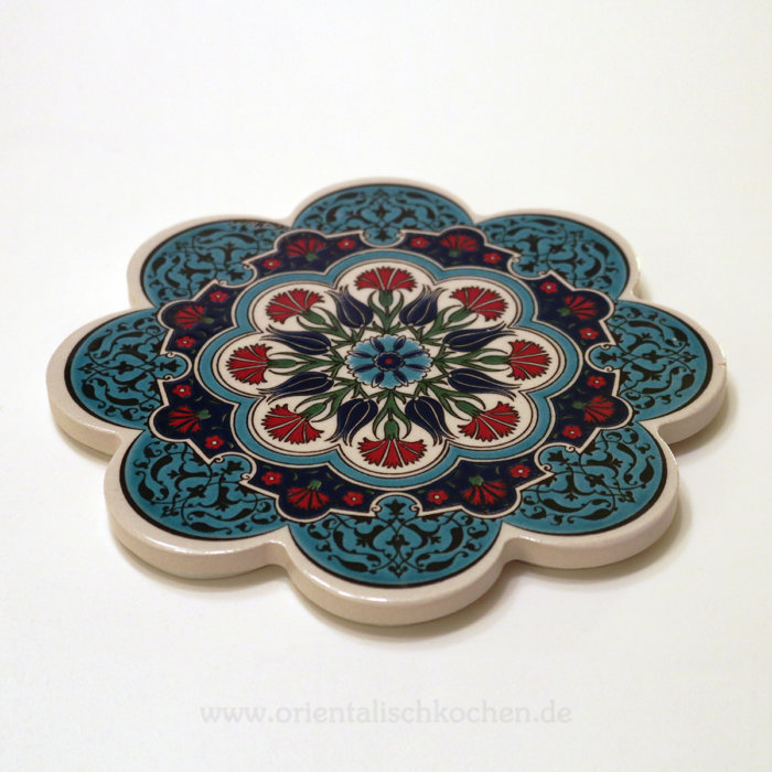 Topf-Untersetzer orientalisch Iznik Design Blütenform Türkis Rot Blau 18.5cm in Wentorf
